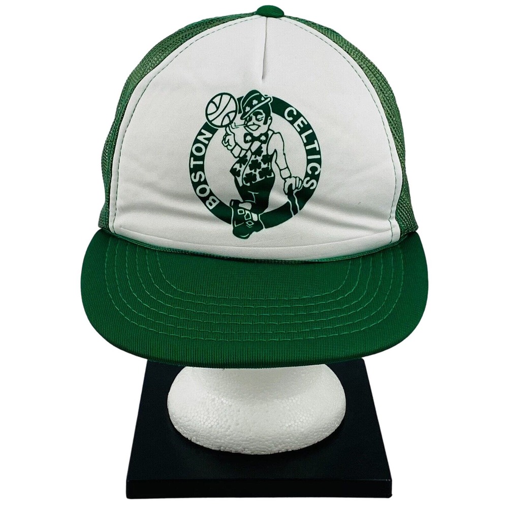 Vintage Boston Celtics Lucky Trucker Hat Snapback White Green Mesh Adjustable